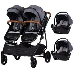 Carucior gemeni Chipolino Duo Smart 3 in 1 cloud, Culoare: Gri/Negru, Model: gemeni