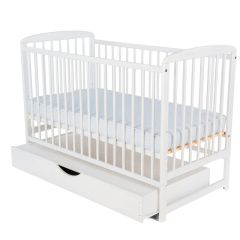 BabyNeeds - Patut din lemn Ola 120x60 cm, cu sertar, Alb