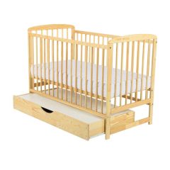 BabyNeeds - Patut din lemn Ola 120x60 cm, cu sertar, Natur