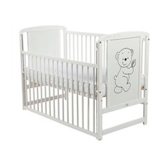 BabyNeeds - Patut din lemn Timmi 120x60 cm, cu laterala culisanta, Alb