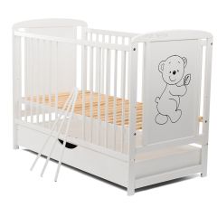 BabyNeeds - Patut din lemn Timmi 120x60 cm, cu sertar, Alb