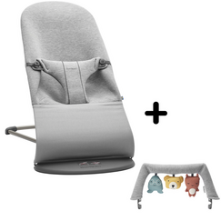 BabyBjorn - Balansoar Bliss Light Grey, 3D Jersey, cu bara de jucarii  - ExclusivMAG.ro