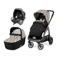Carucior 3 in 1 Peg Perego Veloce, SLK, 0 - 22 kg, Graphic Gold, Negru / Bej, Culoare: Negru  - ExclusivMAG.ro