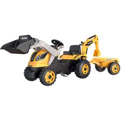 Tractor cu pedale si remorca Smoby Builder Max galben  - ExclusivMAG.ro