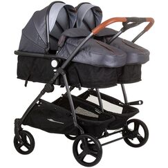 Carucior gemeni Chipolino Duo Smart 2 in 1 silver grey, Culoare: Gri/Negru, Model: gemeni  - ExclusivMAG.ro