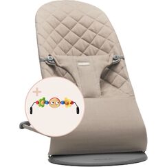 BabyBjorn - Balansoar Bliss Sand Grey din tesatura matlasata cu aspect Clasic, cu bara de jucarii inclusa, Culoare: Crem  - ExclusivMAG.ro