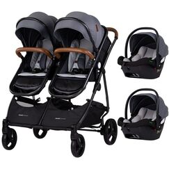 Carucior gemeni Chipolino Duo Smart 3 in 1 cloud, Culoare: Gri/Negru, Model: gemeni  - ExclusivMAG.ro