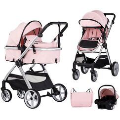Carucior Chipolino Vista 3 in 1 pink marshmallow, Culoare: Roz, Model: 3 in 1  - ExclusivMAG.ro