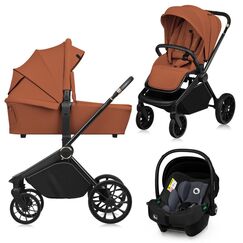 Carucior 3 in 1, Lionelo, Mika Plus, Pana la 22 kg, ECE R129, Maro, Culoare: Maro, Model: 3 in 1  - ExclusivMAG.ro