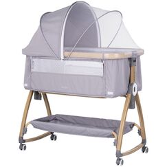 Patut co-sleeper Chipolino Charisma cu laterala culisanta platinum wood, Culoare: Gri, Dimensiuni: 80x50  - ExclusivMAG.ro