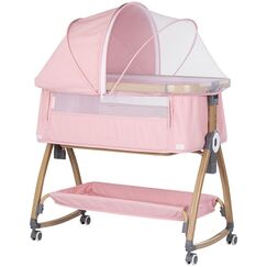 Patut co-sleeper Chipolino Charisma cu laterala culisanta powder pink wood, Culoare: Roz, Dimensiuni: 80x50  - ExclusivMAG.ro