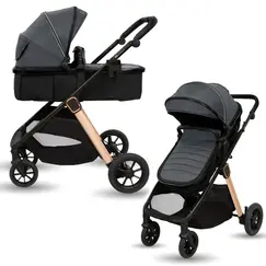 Carucior transformabil 2in1, Appekids Elite - Navy Grey, Culoare: Gri/Negru, Model: 2 in 1  - ExclusivMAG.ro