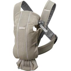 BabyBjorn - Marsupiu anatomic Mini, cu pozitii multiple de purtare, Greige, 3D Mesh, Culoare: Multicolor  - ExclusivMAG.ro