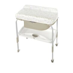 Cadita de baie cu suport, Jane, Flip Cu 2 pozitii anatomice, Cu masuta de infasat, Cu tavita si compartimente pentru accesorii, Iris, Culoare: Bej  - ExclusivMAG.ro