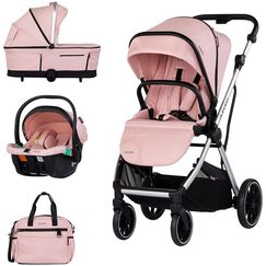 Carucior Chipolino Aurora 3 in 1 powder pink, Culoare: Roz, Model: 3 in 1  - ExclusivMAG.ro