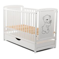 BabyNeeds - Patut din lemn Timmi 120x60 cm, cu sertar, Alb  - ExclusivMAG.ro