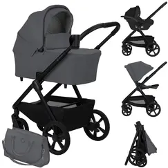 Carucior 3 in 1 Lionelo Carmine - Gri, Culoare: Gri, Model: 3 in 1  - ExclusivMAG.ro