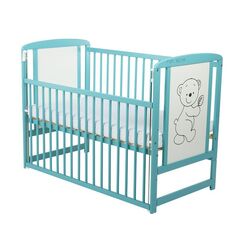 BabyNeeds - Patut din lemn Timmi 120x60 cm, cu laterala culisanta, Mint  - ExclusivMAG.ro