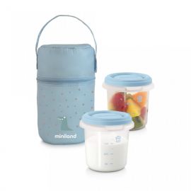 Set 2 Recipiente Plastic 250 ml cu Gentuta izoterma Azure Miniland Baby, Culoare: Albastru, Cantitate: 250ml