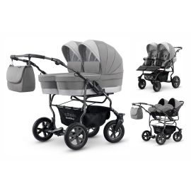Carucior pentru gemeni Mikado GOLDSTAR GS-07 3 in 1, Culoare: Gri deschis