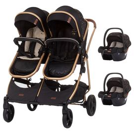Carucior gemeni Chipolino Duo Smart 3 in 1 ebony, Culoare: Negru