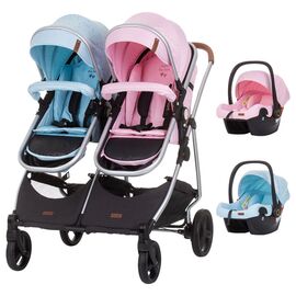 Carucior gemeni Chipolino Duo Smart 3 in 1 rose water sky, Culoare: Albastru/Roz