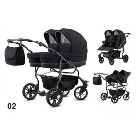 Carucior pentru gemeni Mikado TWIN 2023 T-02 3 in 1, Culoare: Negru