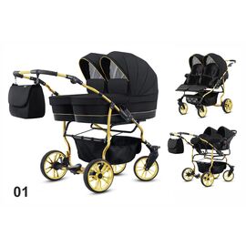 Carucior pentru gemeni Mikado TWIN 2023 T-01 3 in 1, Culoare: Galben
