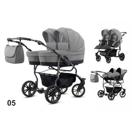 Carucior pentru gemeni Mikado TWIN 2023 T-05 3 in 1, Culoare: Gri deschis