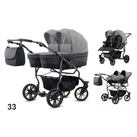 Carucior pentru gemeni Mikado TWIN 2023 T-33 3 in 1, Culoare: Gri/Negru