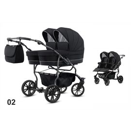 Carucior pentru gemeni Mikado TWIN 2023 T-02 2 in 1, Culoare: Negru