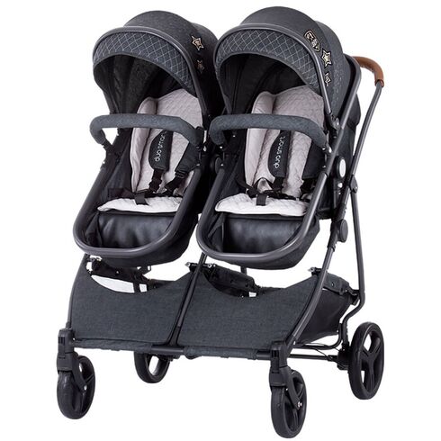 Carucior gemeni Chipolino Duo Smart graphite linen, Culoare: Gri/Negru  - ExclusivMAG.ro