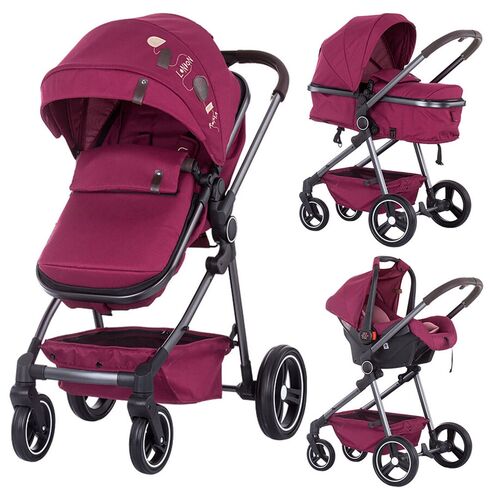 Carucior 3 in 1 Chipolino Noah orchid linen, Culoare: Visiniu