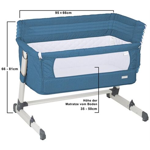 Patut co-sleeper 2 in 1 Together Turquoise Blue BabyGo, Culoare: Albastru, Dimensiuni: 95x65,poza 3