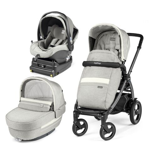Carucior 3 In 1 Book Plus 51 S Titania, baza i-Size inclusa, Luxe Pure Peg Perego, Culoare: Gri deschis  - ExclusivMAG.ro