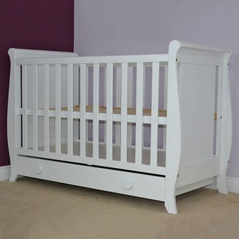 Patut copii din lemn Hubners Mira 120x60 cm alb cu sertar,poza 2