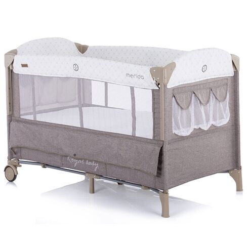 Patut pliabil Chipolino Merida mocca cu laterala culisanta, Culoare: Crem,poza 4