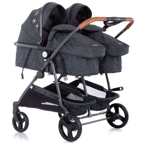 Carucior gemeni Chipolino Duo Smart graphite linen, Culoare: Gri/Negru - poza 3 - ExclusivMAG.ro