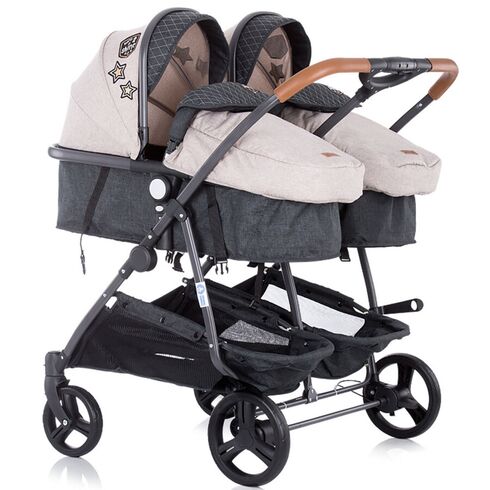 Carucior gemeni Chipolino Duo Smart beige graphite linen, Culoare: Roz - poza 3 - ExclusivMAG.ro
