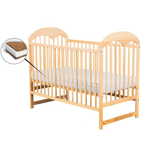 Patut din lemn BabyNeeds Oskar 120x60 cm, Natur + Saltea 10 cm