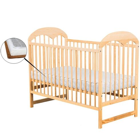 Patut din lemn BabyNeeds Oskar 120x60 cm Natur + Saltea 9 cm  - ExclusivMAG.ro