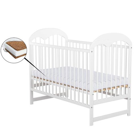 Patut din lemn BabyNeeds Oskar 120x60 cm Alb + Saltea 10 cm