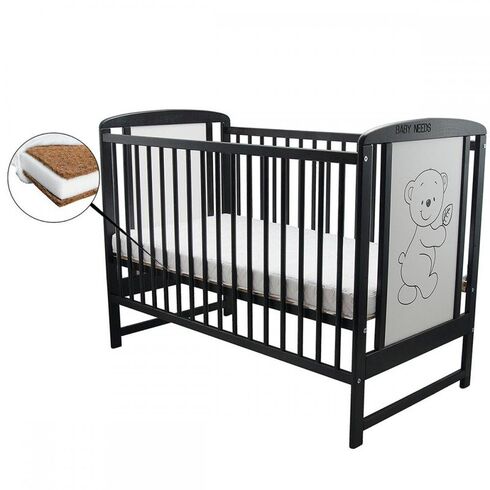 Patut din lemn BabyNeeds Timmi 120x60 cm Venghe + Saltea 10 cm