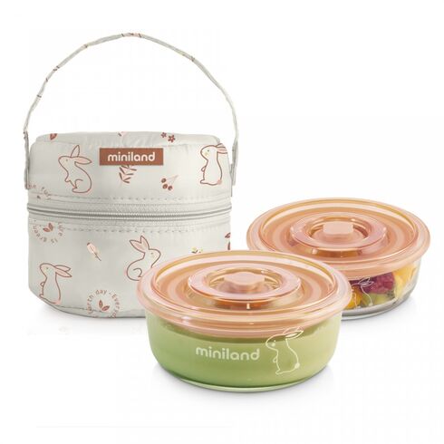 Set 2 Recipiente din Sticla 300 ml cu Gentuta Bunny Miniland Baby, Culoare: Roz