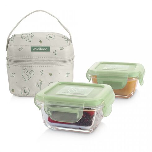 Set 2 Recipiente din Sticla 160 ml cu Gentuta Chip Miniland Baby, Culoare: Verde