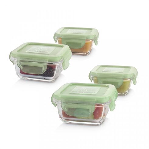 Set de 4 Recipiente etanșe din Sticlă 160 ml Chip Miniland Baby, Culoare: Verde