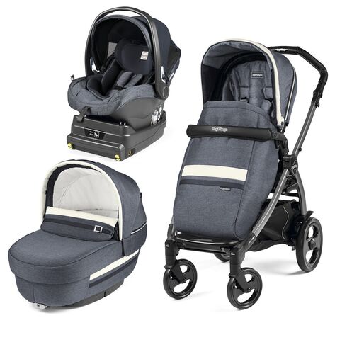 Carucior 3 in 1 Peg Perego Book Plus 51 Titania, baza i-Size inclusa, Luxe Mirage, Culoare: Blue  - ExclusivMAG.ro