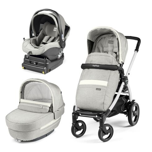 Carucior 3 In 1 Peg Perego Book Plus 51 S Titania White, baza i-Size inclusa, Luxe Pure, Culoare: Gri deschis  - ExclusivMAG.ro