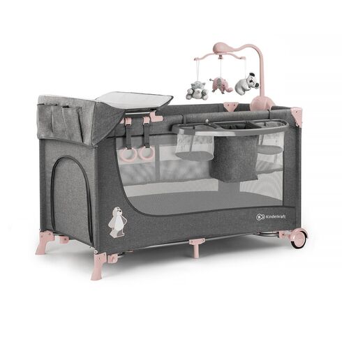 Patut pliant Kinderkraft Joy cu accesorii Pink, Culoare: Roz,poza 2