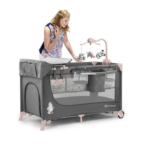 Patut pliant Kinderkraft Joy cu accesorii Pink, Culoare: Roz,poza 7